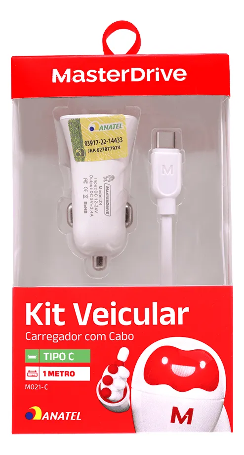 Kit Carregador USB Residencial Com Cabo iPhone Lightning MasterDrive 