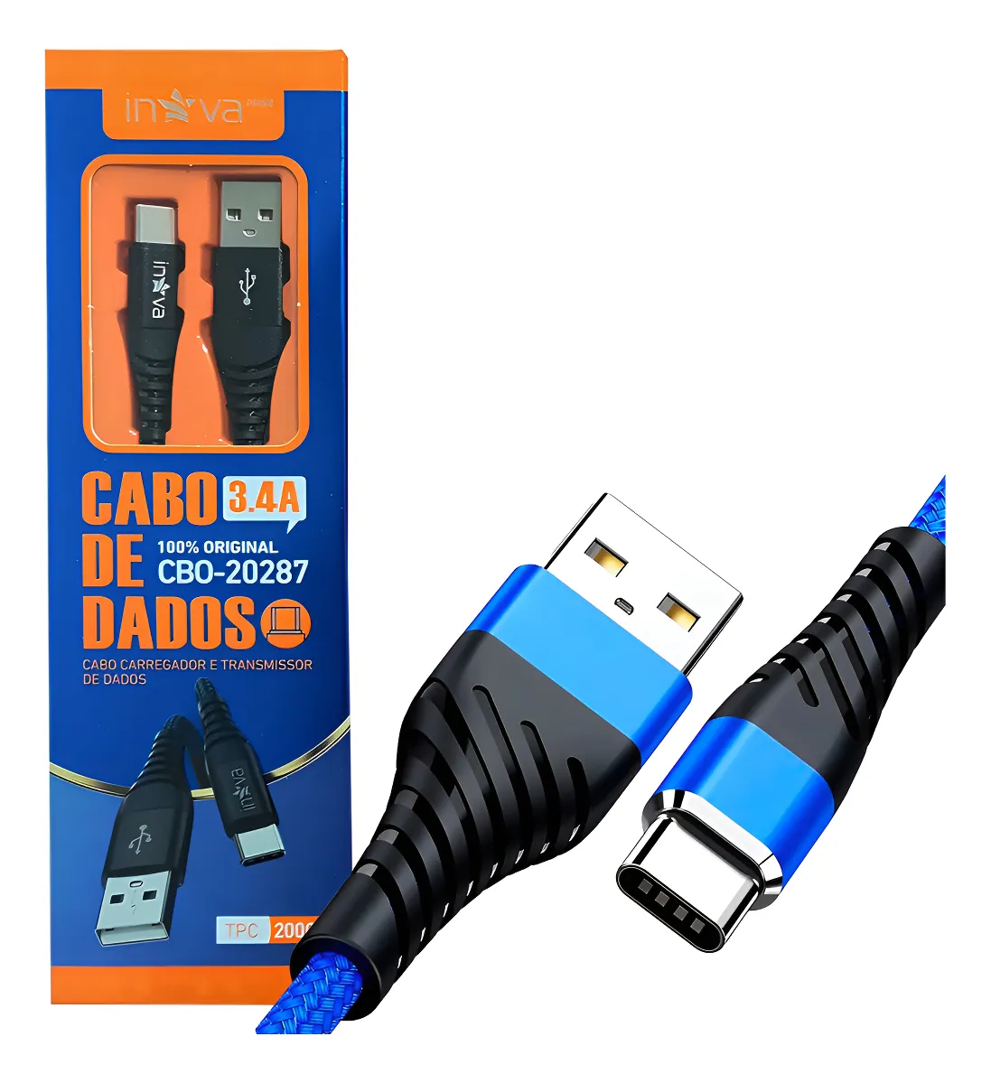 Cabo Rápido Usb Para Tipo-c Original Inova Nylon 2 Metros Sortida